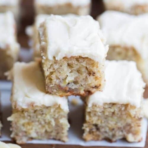 Banana Bread Brownie Squares with Brown Butter Icing